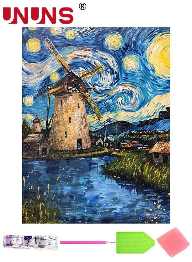 UNUNS Starry Night Diamond Art Kits for Adults,Diamond Painting Kit,Colorful 5D Art with Full Round Diamonds,DIY Craft for Wall Decor,40x50CM,Without Fame - Image 1